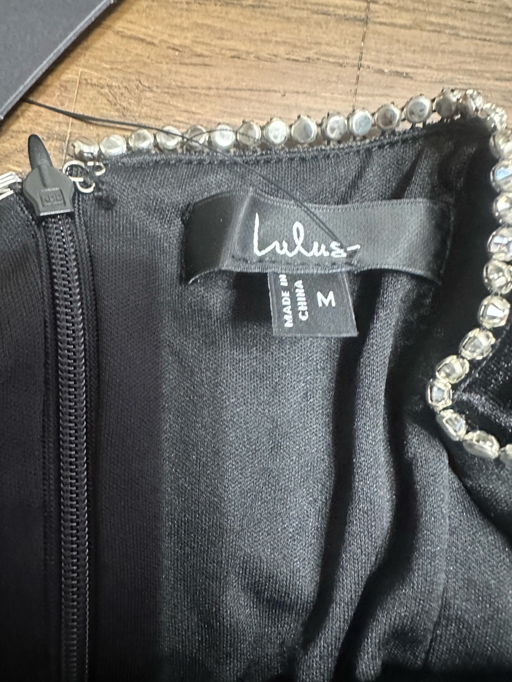 Lulu’s Black Velvet Midi Dress with Rhinestone Trim NWT Medium - Picture 5 of 8